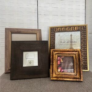 Rustic Wood Picture Frame Lot – Decorative Brown & Gold Frames Mixed Home Decor